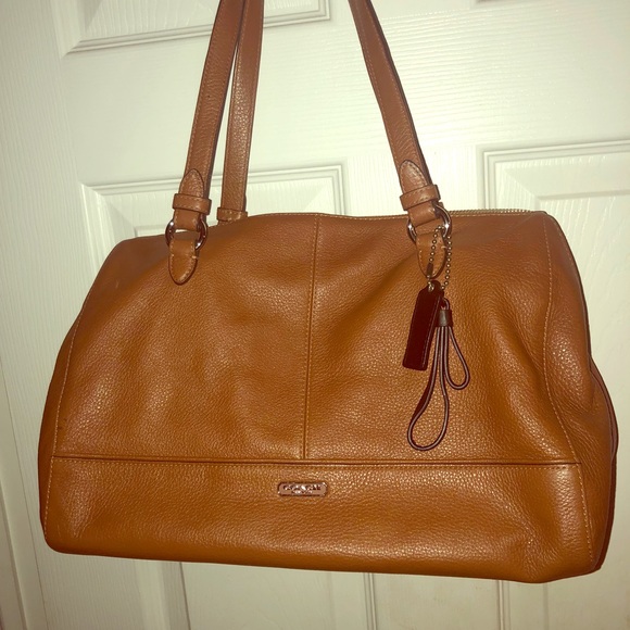 Saddle/cognac triple compartment coach satchel - Picture 1 of 4